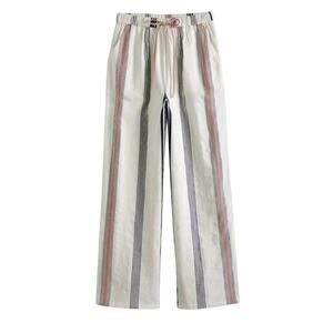 Dizzy Lizzy Wide Leg Navy Cream Pink Stripe Pants Drawstring Waist Side Pockets